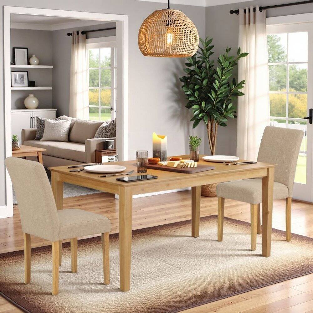 Alt View 4. FurniFact - Solid Wood Dining Table Set for 6, Kitchen Table and Chairs in Oak - Brown.