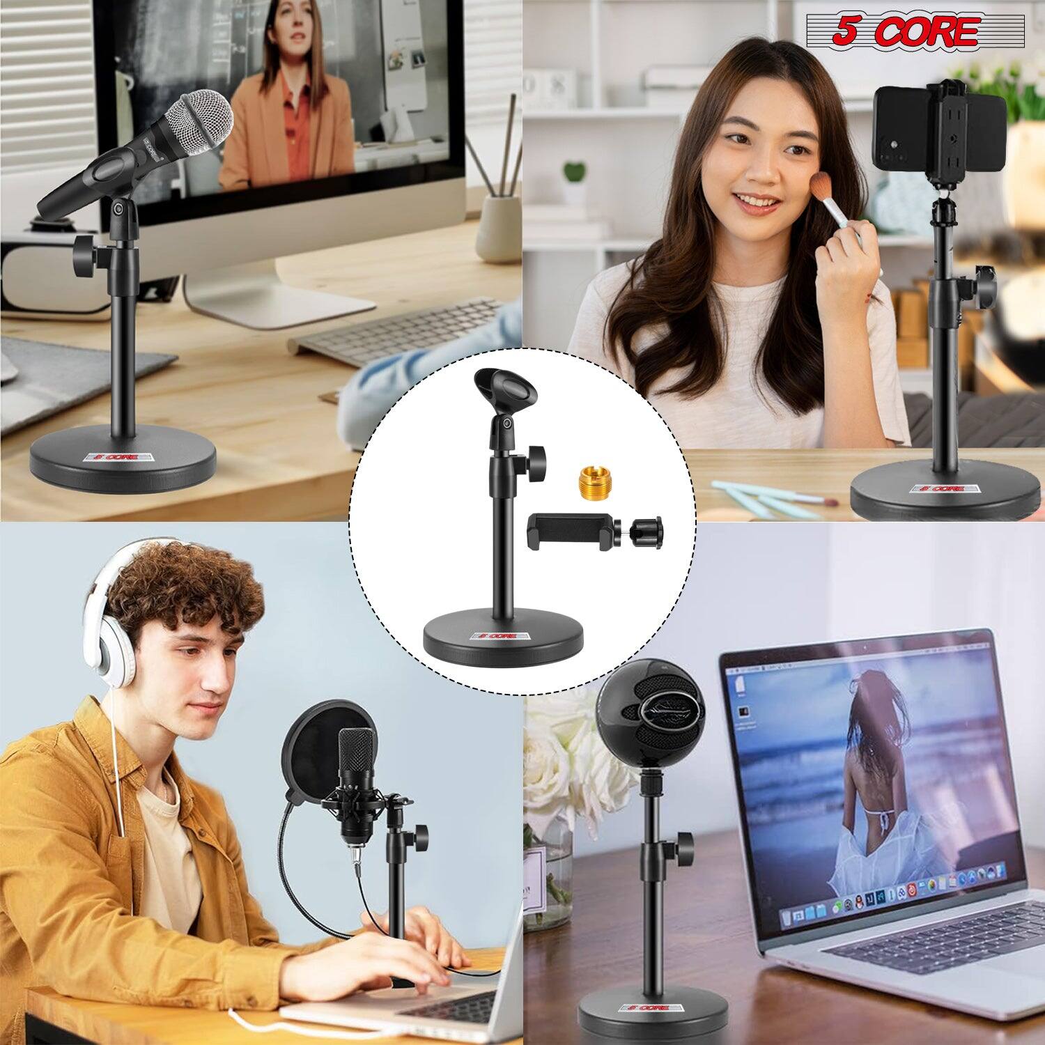Alt View 6. 5 CORE - 5 Core Mic Stand 3 in 1 Adjustable Desktop Table Microphone Stands w Phone Clamp-MS RBS BOOM - Black.