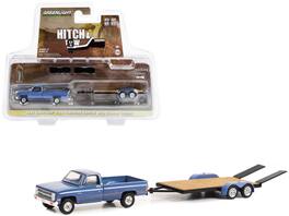 Greenlight - 1981 Chevrolet C-20 Trailering Special Pickup Blue/Black with Flatbed Trailer "Hitch & Tow" Series 27 1/64 - Blue with Black