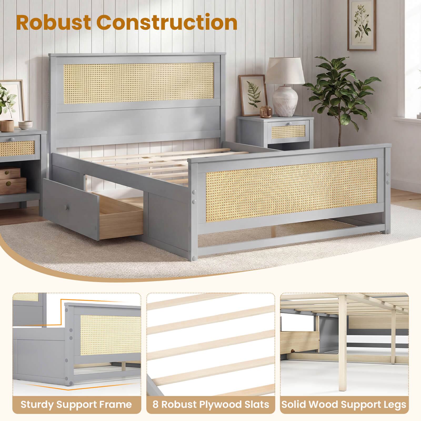 Robust Construction  
Sturdy Support Frame  
8 Robust Plywood Slats  
Solid Wood Support Legs