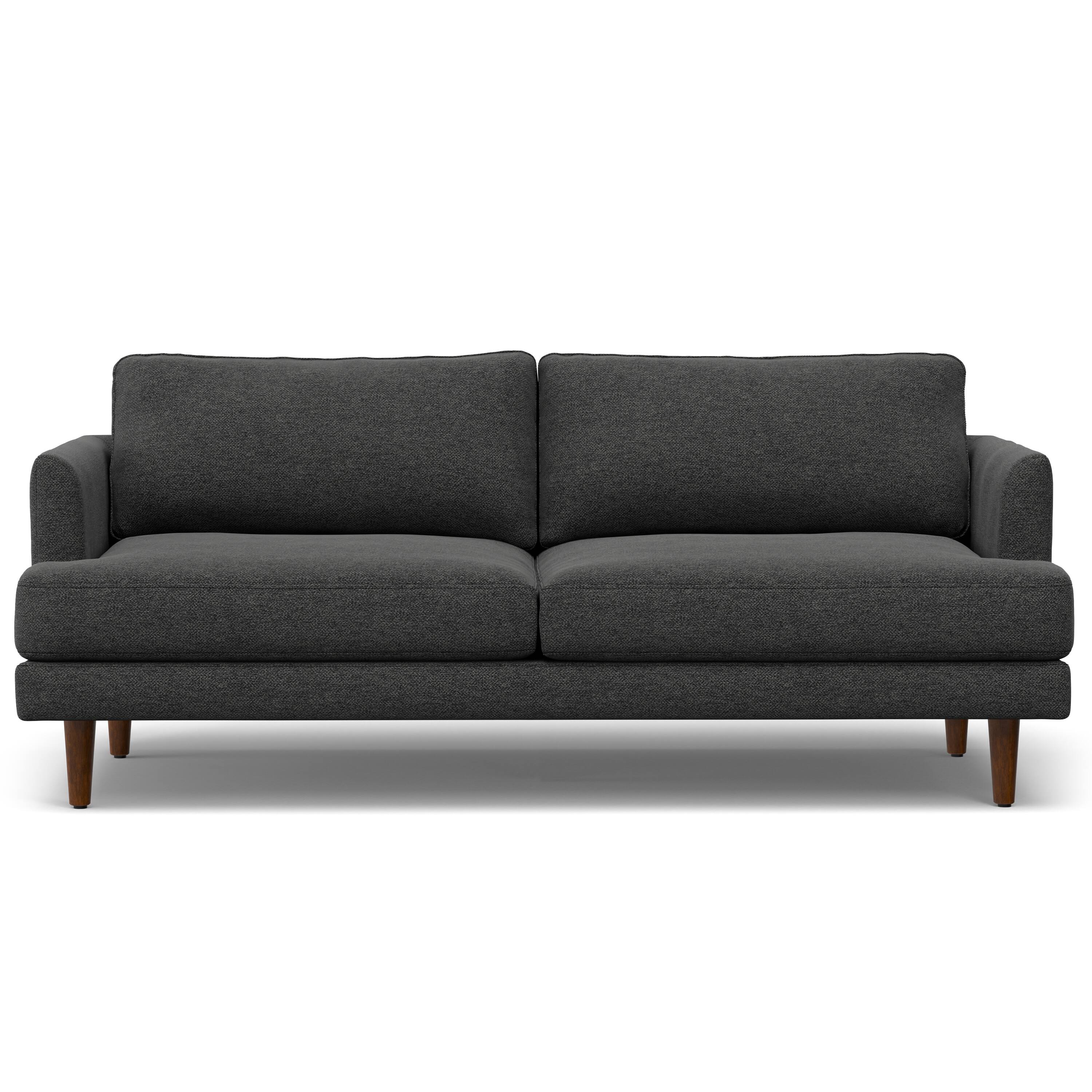 Front. Simpli Home - Livingston 76 inch Wide Mid-Century Modern Loveseat Sofa in Charcoal Grey Woven-Blend Fabric - Charcoal Grey.