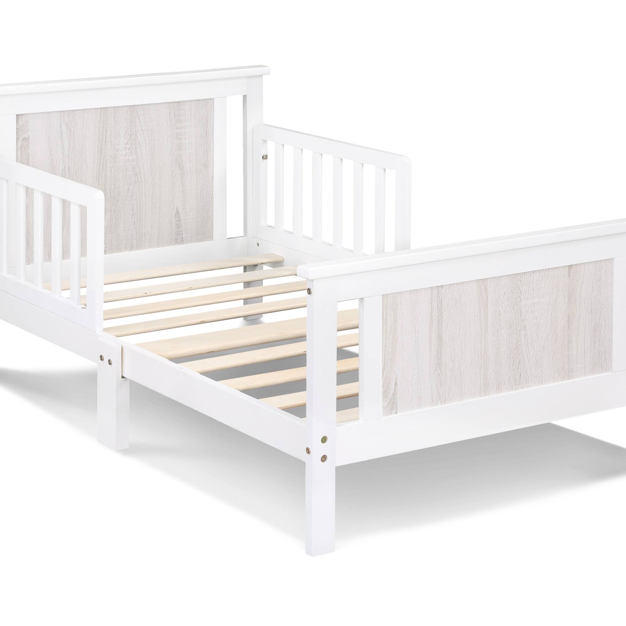 Alt View 1. GOODSILO - Reversible Panel Toddler Bed with Dual-Tone Finish for Growing Children, Solid Wood Construction - White.