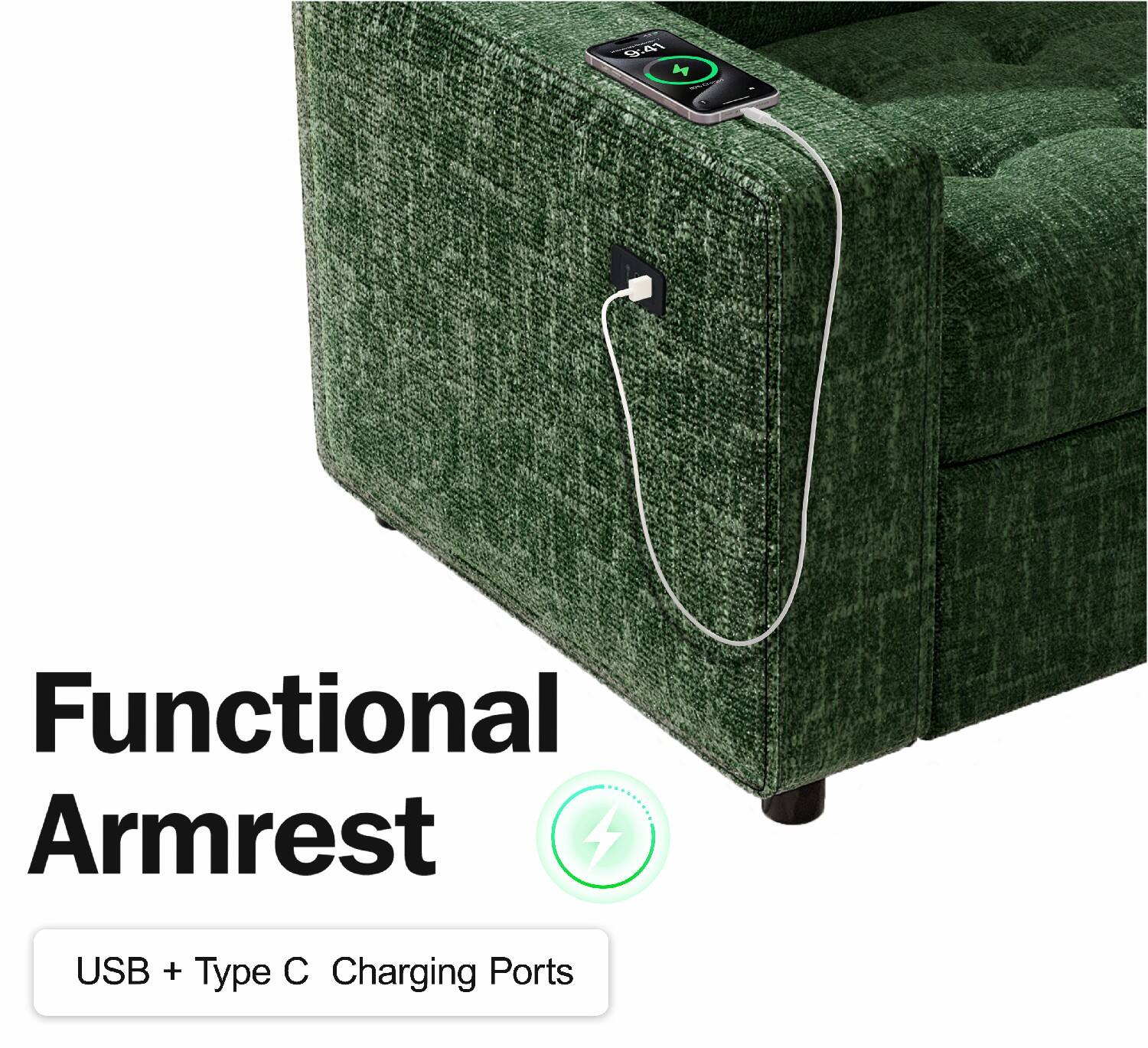 Functional Armrest

USB + Type C Charging Ports