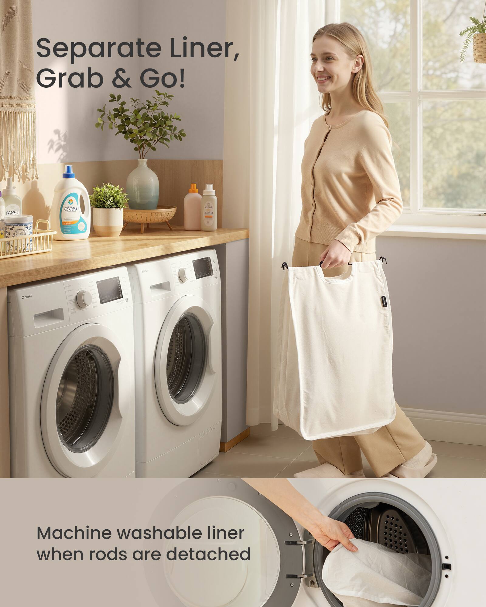 Separate Liner, Grab & Go!

Machine washable liner when rods are detached