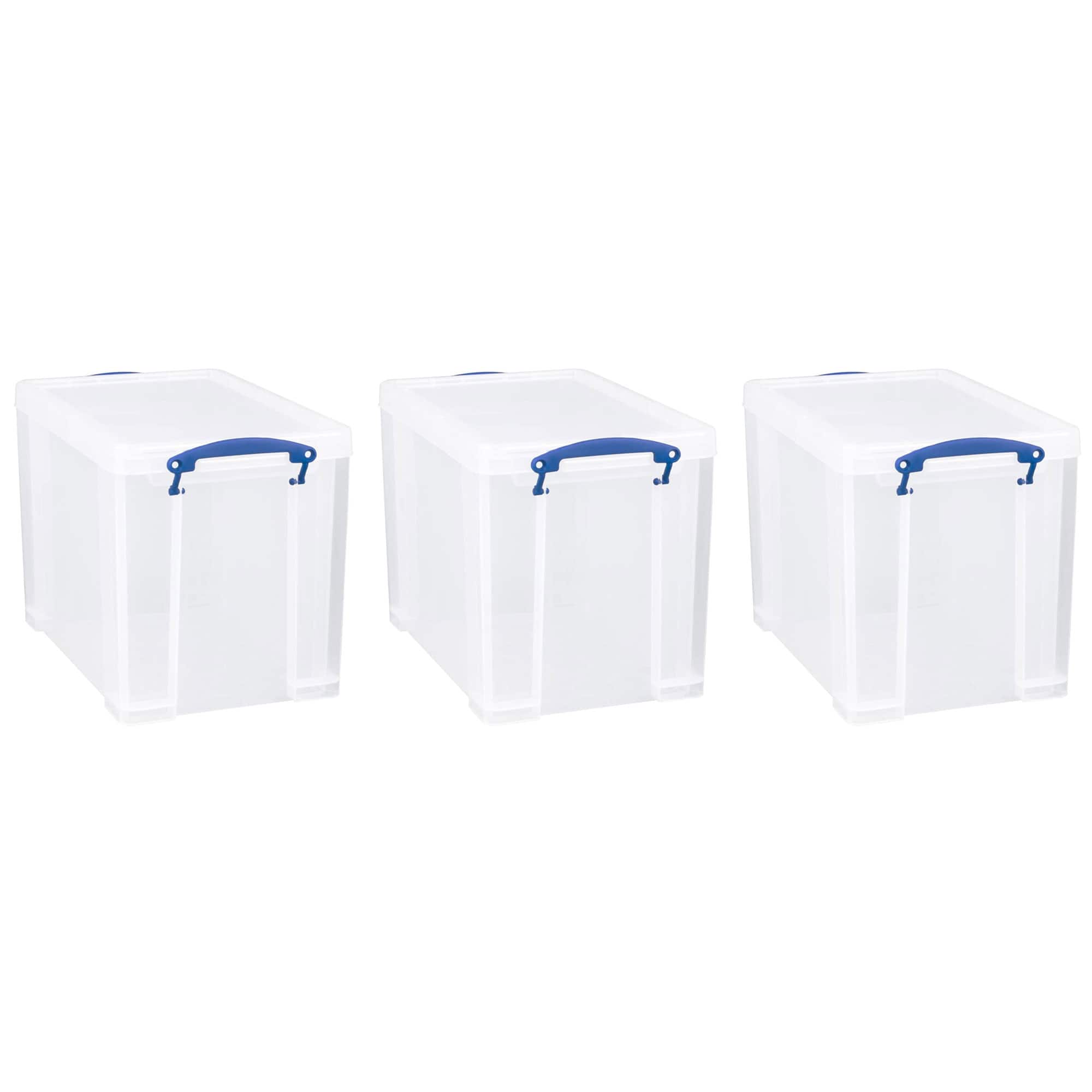 Really Useful Box - 19L Storage Container with Lid and Clip Lock Handles, (3 Pack) - Clear