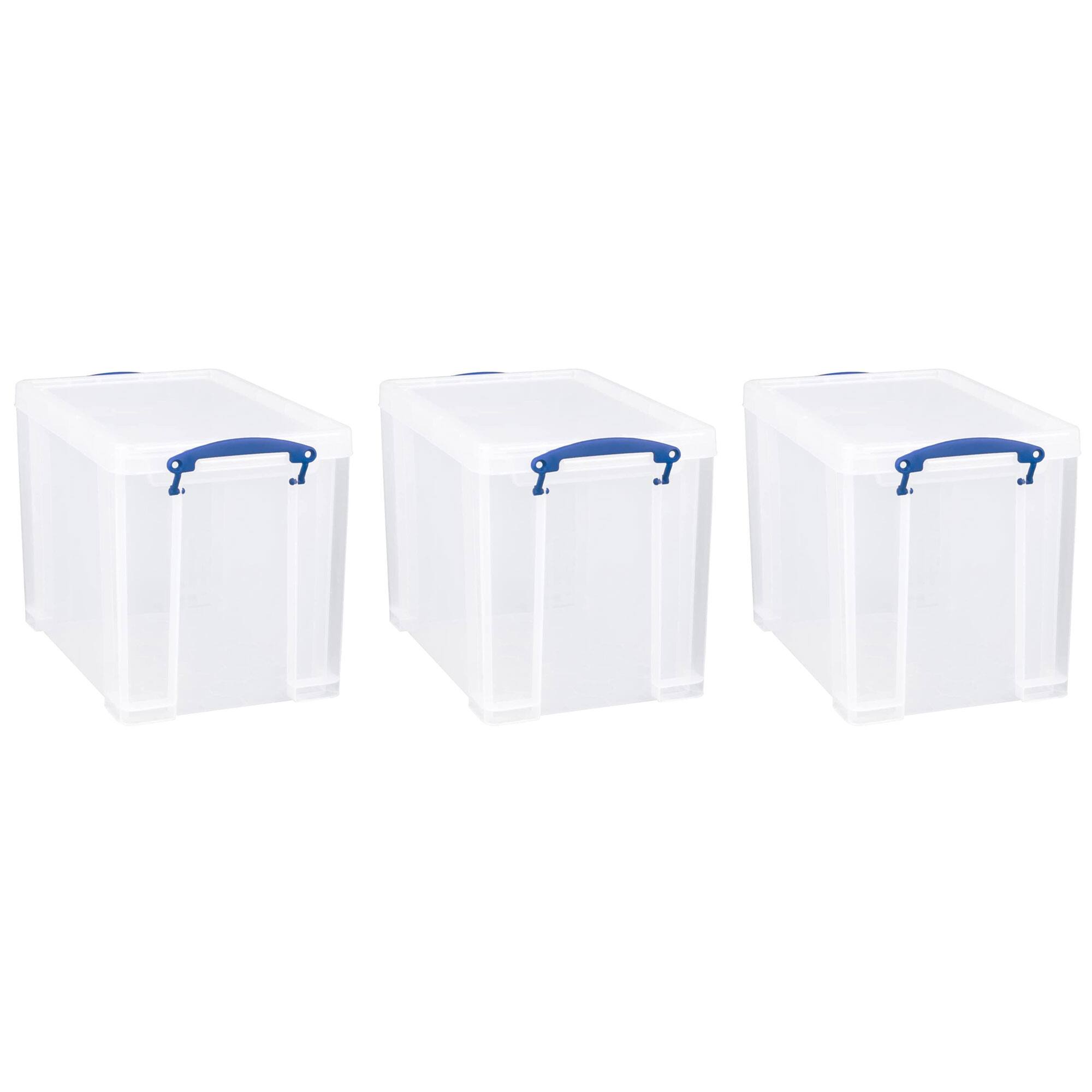 Front. Really Useful Box - Really Useful Box 19L Storage Container with Lid and Clip Lock Handles, (3 Pack) - Clear.