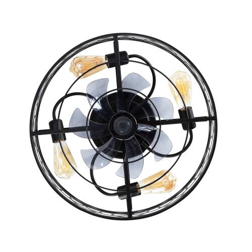 Alt View 6. LUCKY ONE - 20" Caged Flush Mount Ceiling Fan with Light Remote 6-Speed DC Motor - Matte Black.