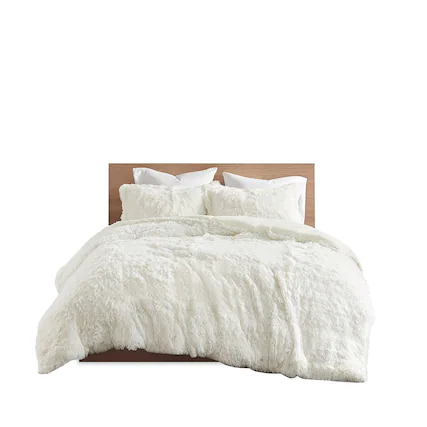 Front. Gracie Mills - Gracie Mills Susie Solid Shaggy Long Fur Duvet Cover Set - Ivory.