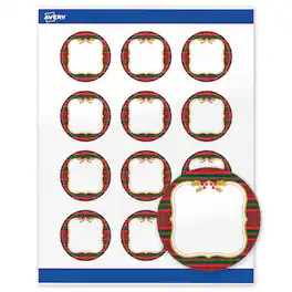 Avery - Avery® Labels, 2" Diameter, Glossy Plaid/Gold Frame - White