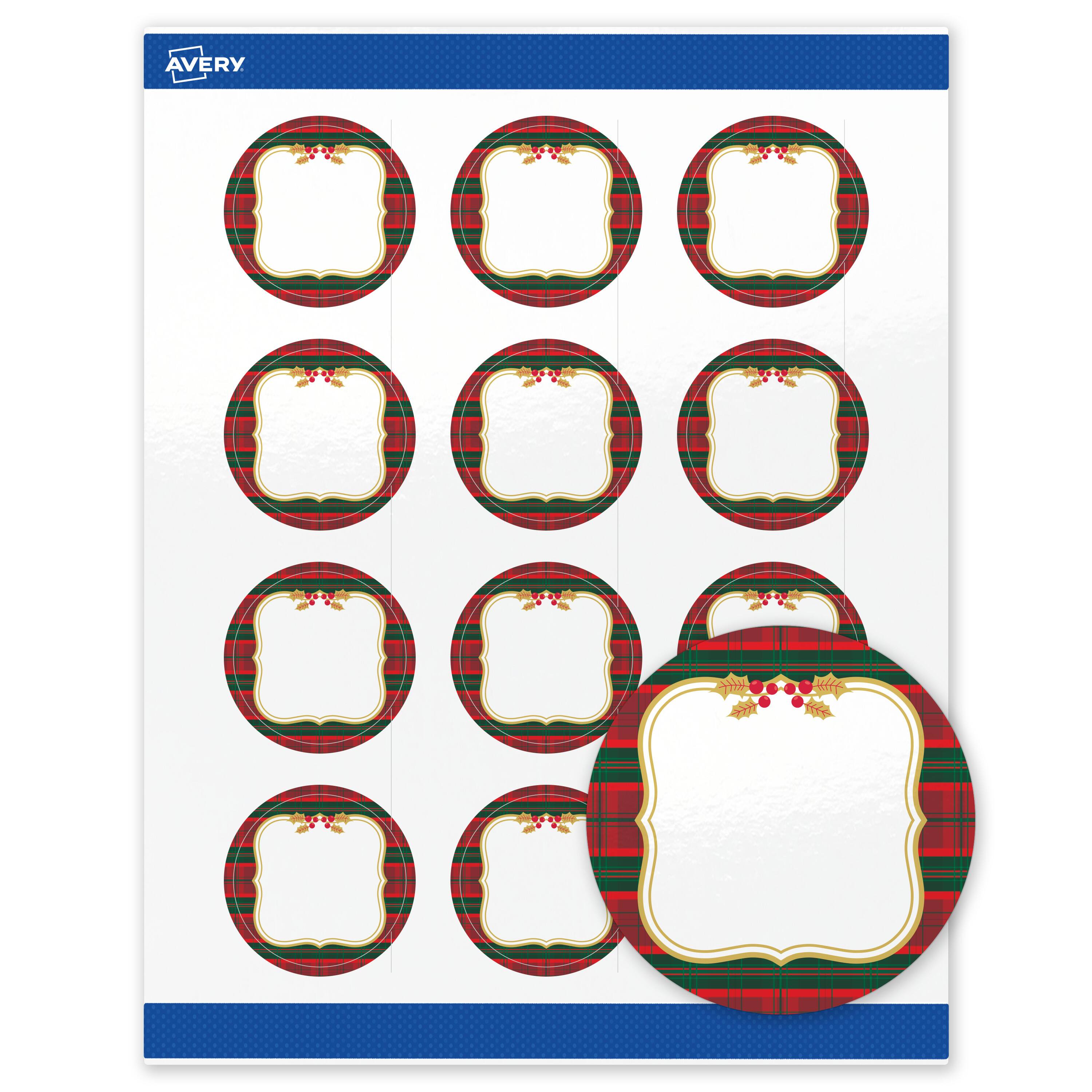 Front. Avery - Avery® Labels, 2" Diameter, Glossy White, Plaid/Gold Frame - White.
