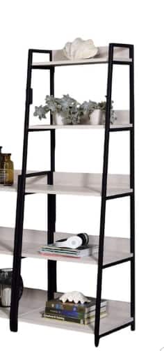 Spaco - Ladder Bookshelf 5-Tier, Natural Wood Black Metal Frame Leaning Bookcase for Living Room Bedroom Office - Black+Natural