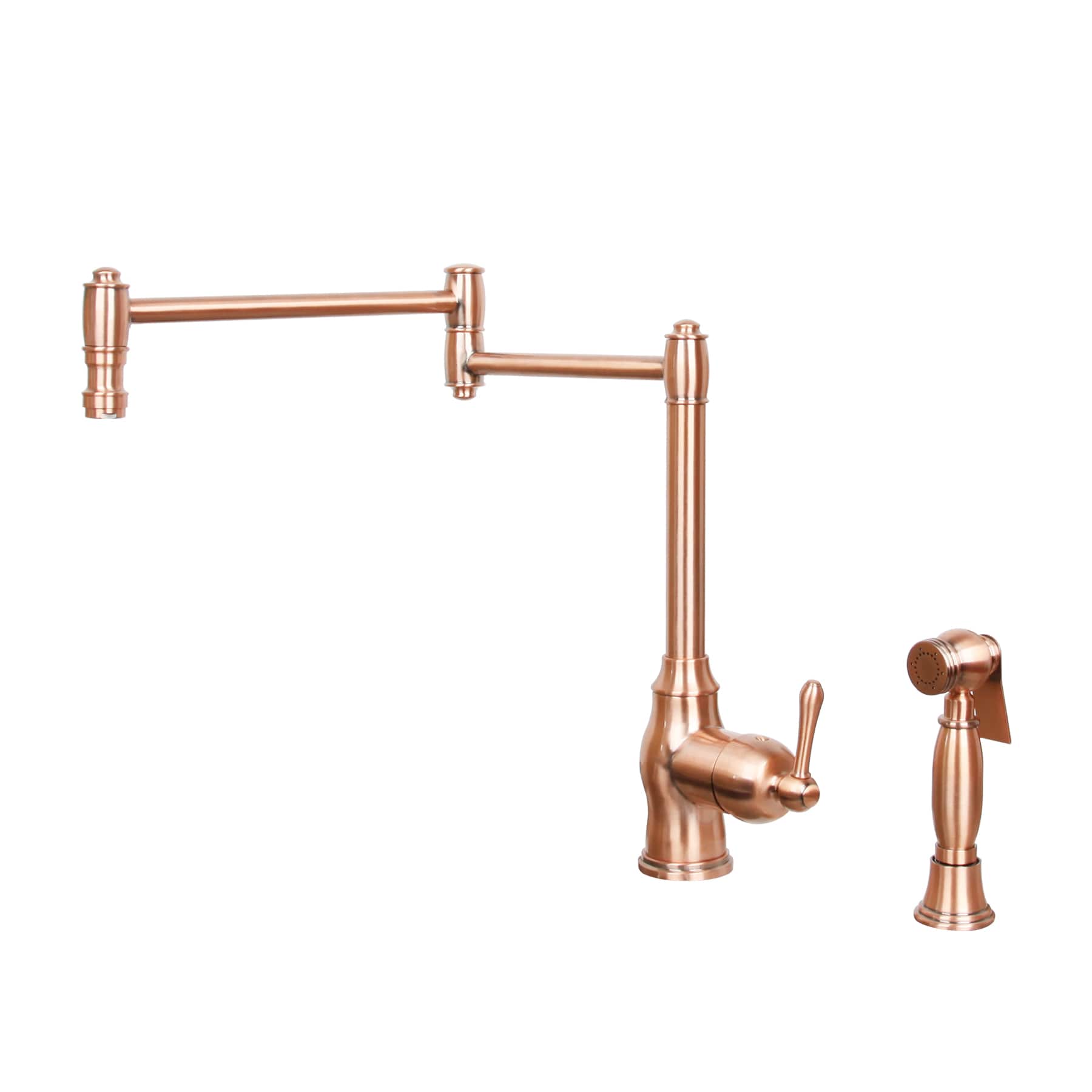 Solid Brass One-Handle Pot Filler Kitchen Faucet with Side Spray and Double Joint Swing Arms