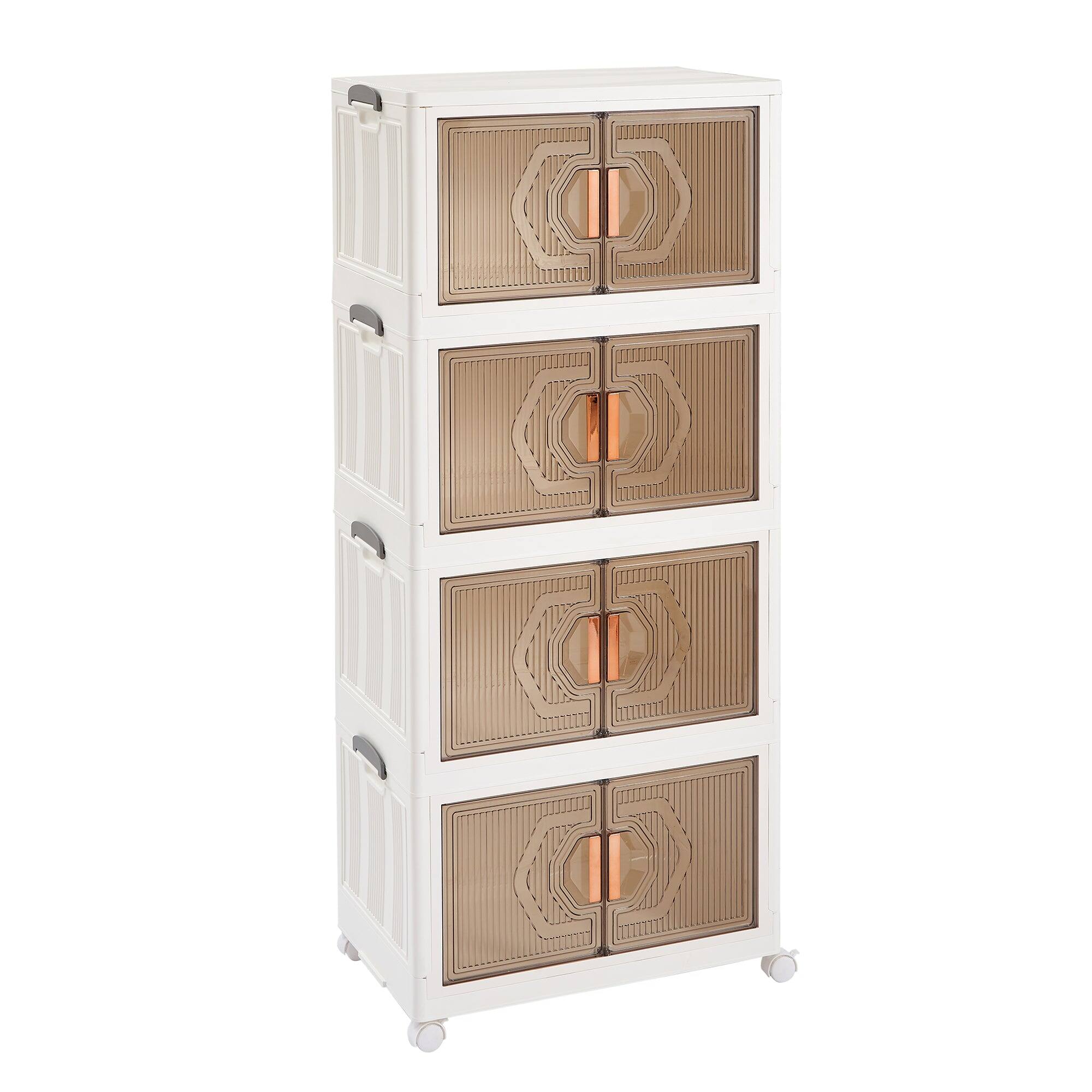 Front. Vecelo - Stackable Storage Bins with Wheels-72Qt(Single layer) Foldable Storage Cabinet with Doors, 4-Tier Collapsible Organizer - White.