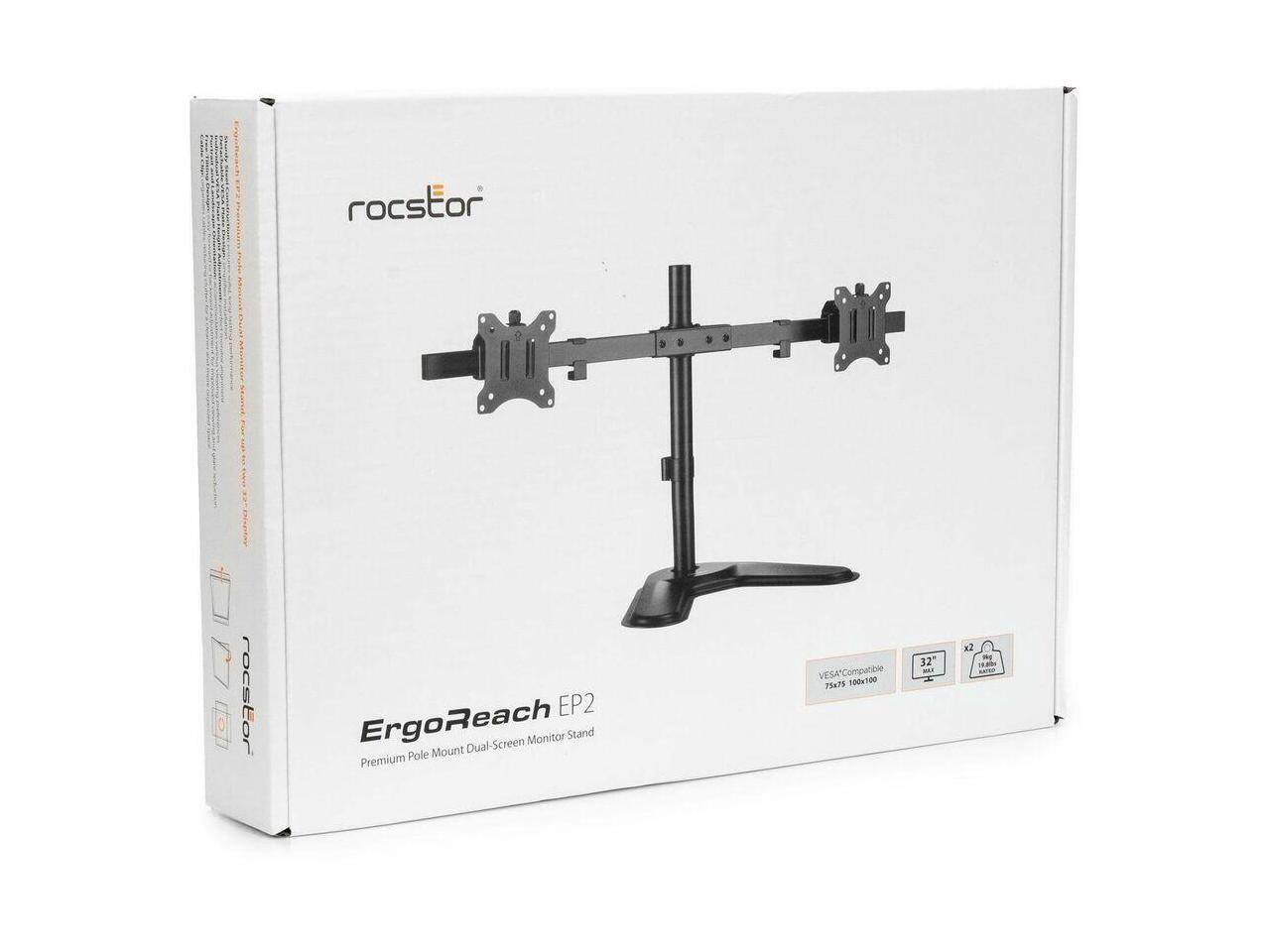 rocstor ErgoReach EP2 Premium Pole Mount Dual-Screen Monitor Stand  
VESA Compatible 75x75  
32" x2  
100x100