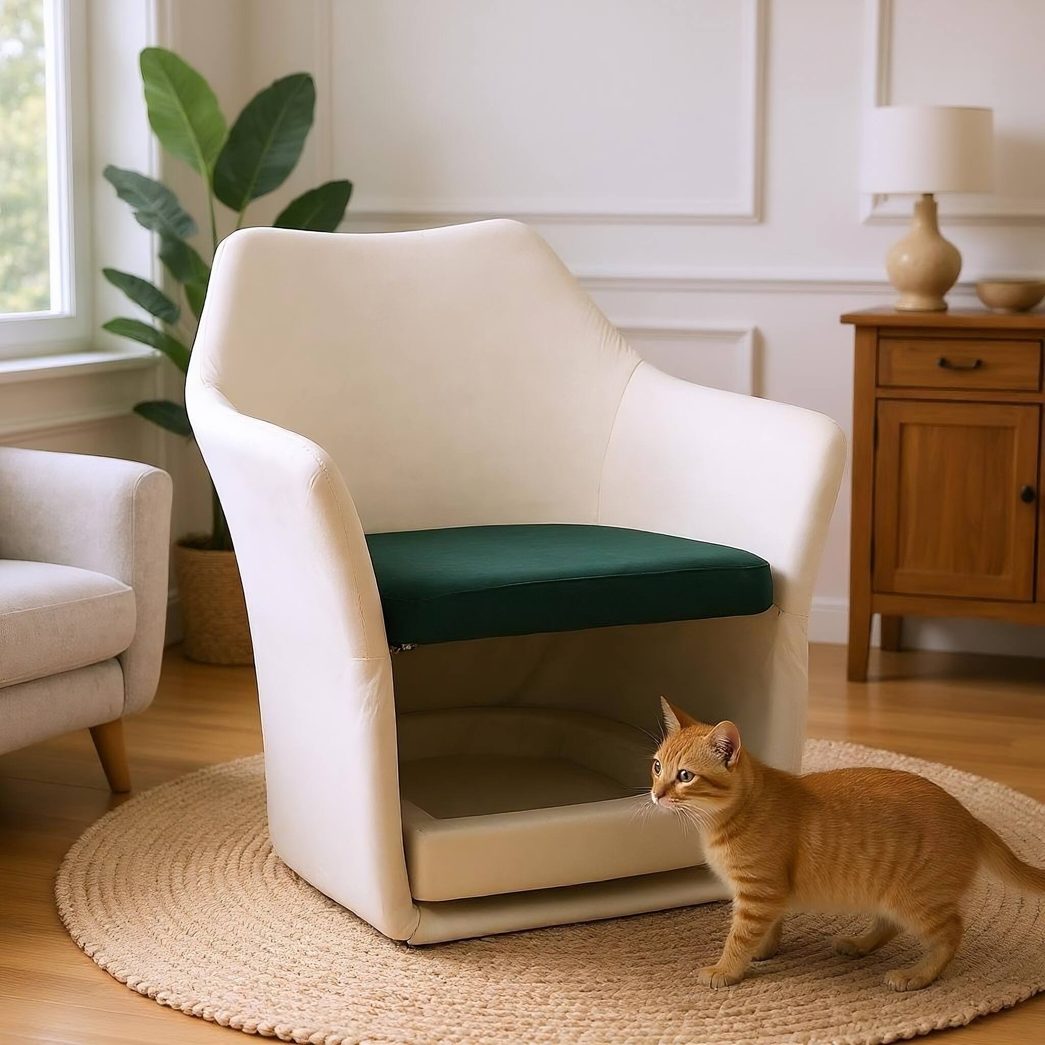 Alt View 1. Bestier - 2 in 1 Pet Friendly Mid Century Modern Accent Chair Soft Fabric Upholstered Leisure Armchair for Home - White.