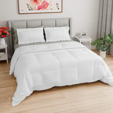 Front. CGK Linens - Soft Quilted Comforter with Corner Tabs & Pillow Shams - Comfy, Cozy & Breathable - Premium Down Duvet Insert - Queen - White.