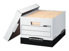 Bankers Box - R-Kive Heavy-Duty FastFold File Storage Boxes, Lift-Off Lid, Letter/Legal Size/ 12/Carton - White and Black