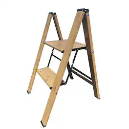 AmeriHome - 2 Step Aluminum Wood Grain Folding Ladder - Tan