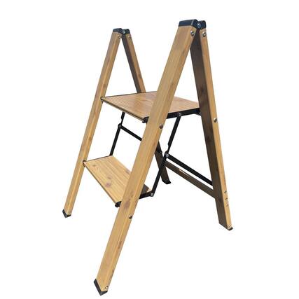 Front. AmeriHome - 2 Step Aluminum Wood Grain Folding Ladder - Tan.