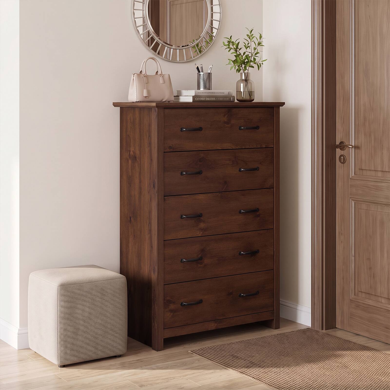 brown tall dresser with deep drawers Storage 5 Pull-out for Bedroom Living Room-Walnut Size:X Large (16)