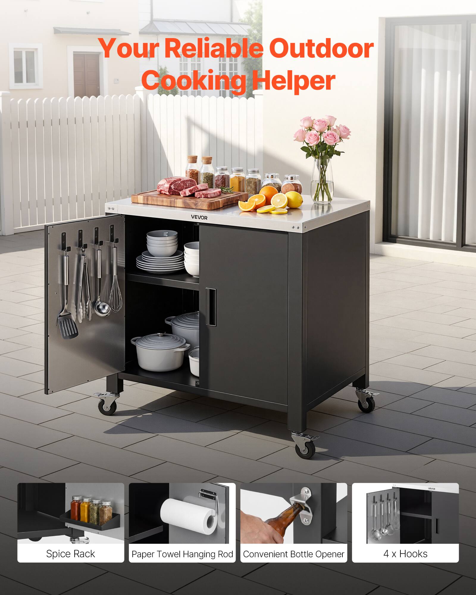 Your Reliable Outdoor Cooking Helper

VEVOR Spice Rack Paper Towel Hanging Rod Convenient Bottle Opener 4 x Hooks