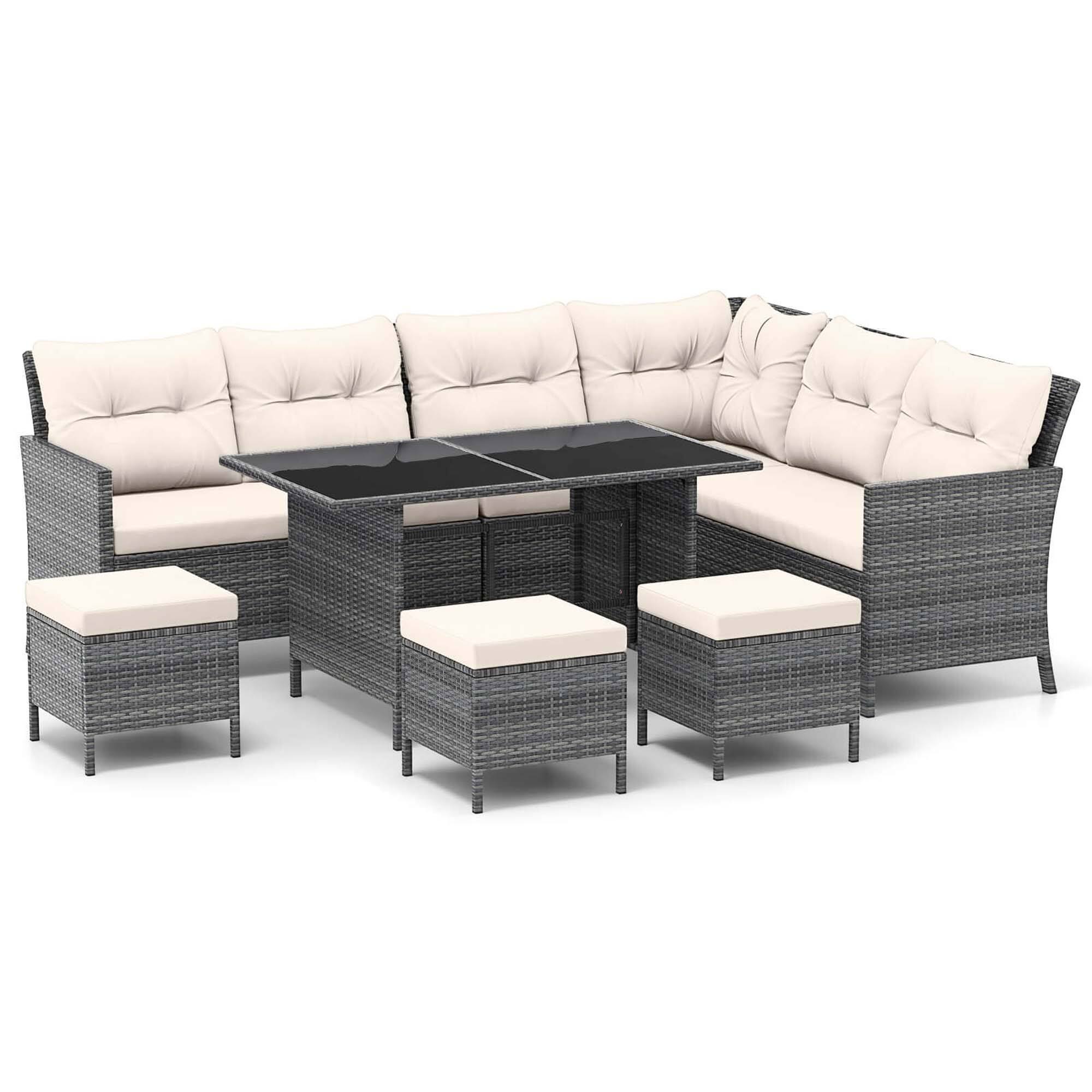 Alt View 10. Costway - 7 PCS Patio Dining Furniture Set PE Rattan Sectional Sofa Set with Soft Cushions - Mix Gray,Off White.