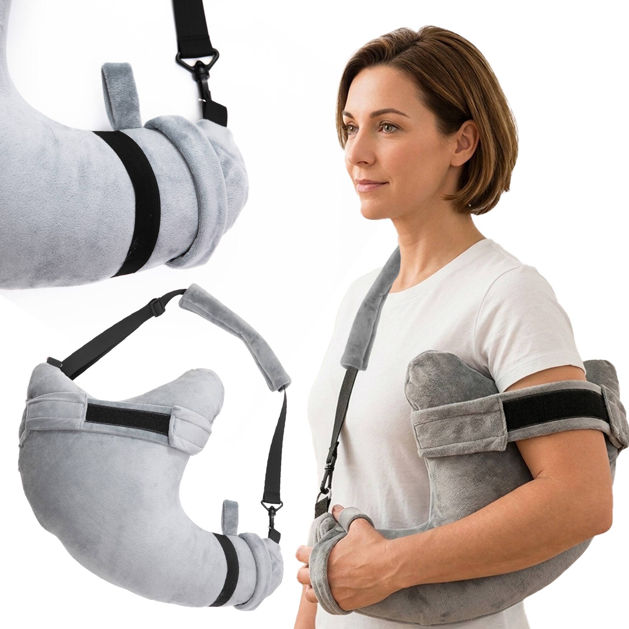 Front. Cheer Collection - Shoulder & Arm Support Pillow with Sling, Adjustable Fill, Multi-Strap Design, 24 x 16 in, Gray - Gray.