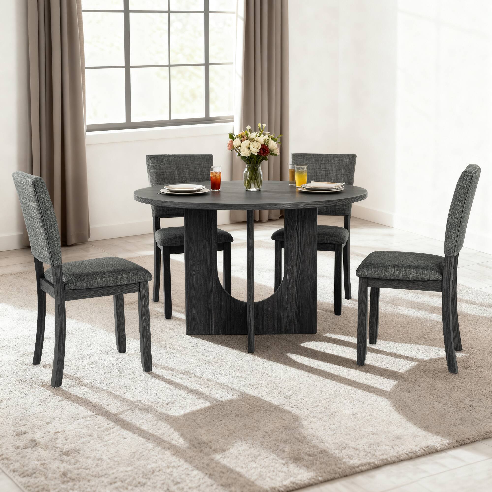 Left. Vaczon - Set of 4 Transitional Upholstered Side Chairs Comfortable Dining or Accent Chairs for Kitchen Living Room and Office - Gray.
