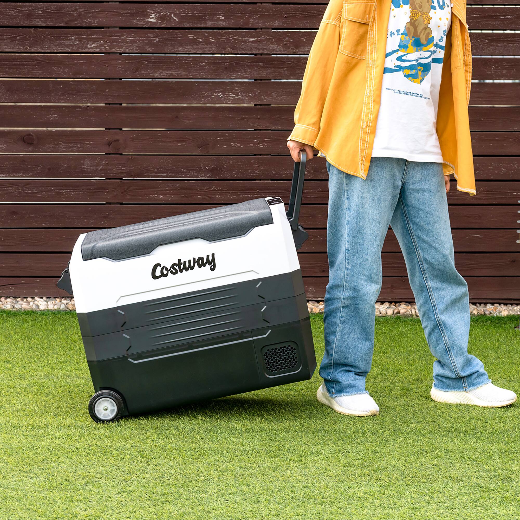 Costway 58 Quarts Car Refrigerator Portable RV Freezer Dual Zone w