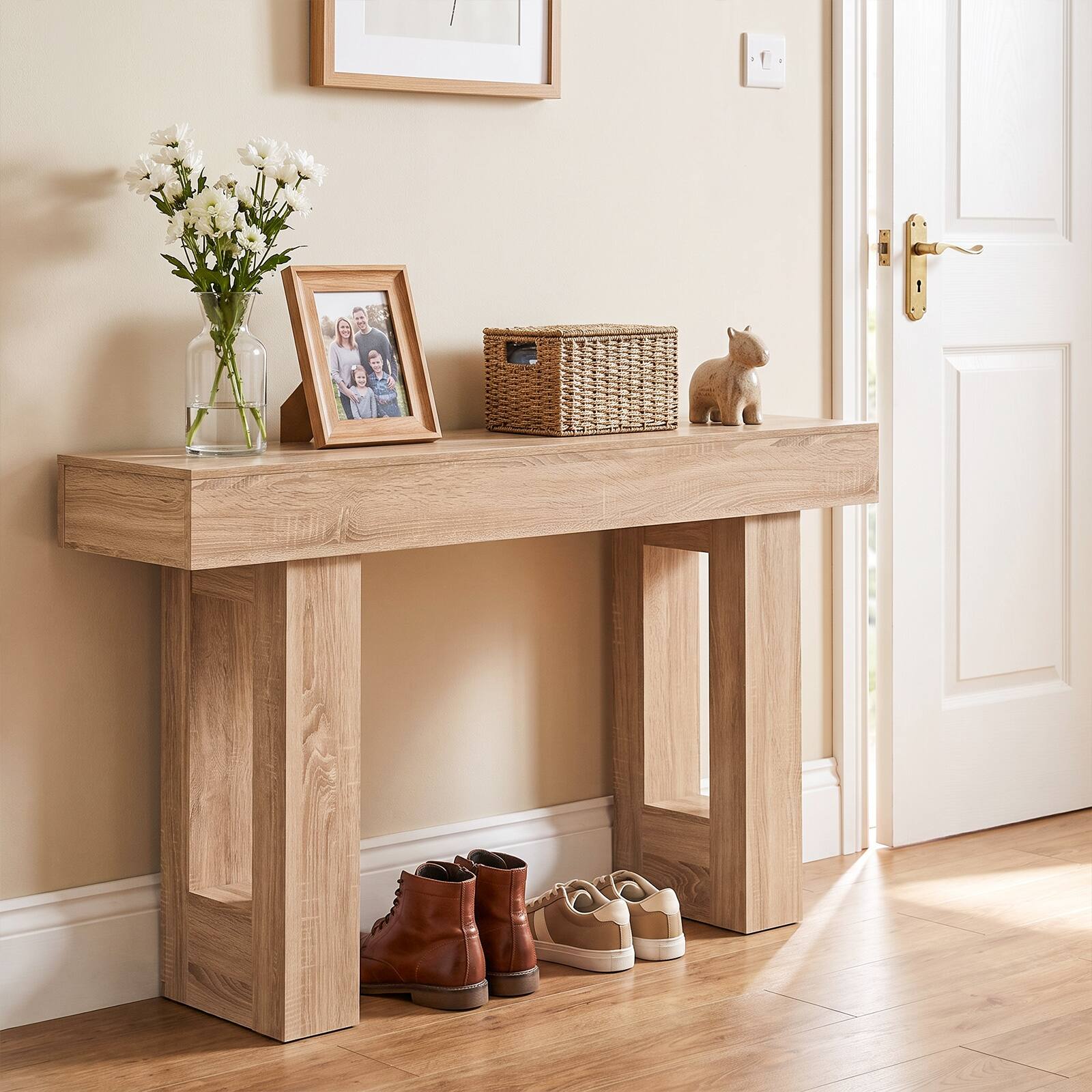 Alt View 3. Costway - Costway Long Console Table, Farmhouse Entryway Table with Storage, Wooden Sofa Table - Natural.