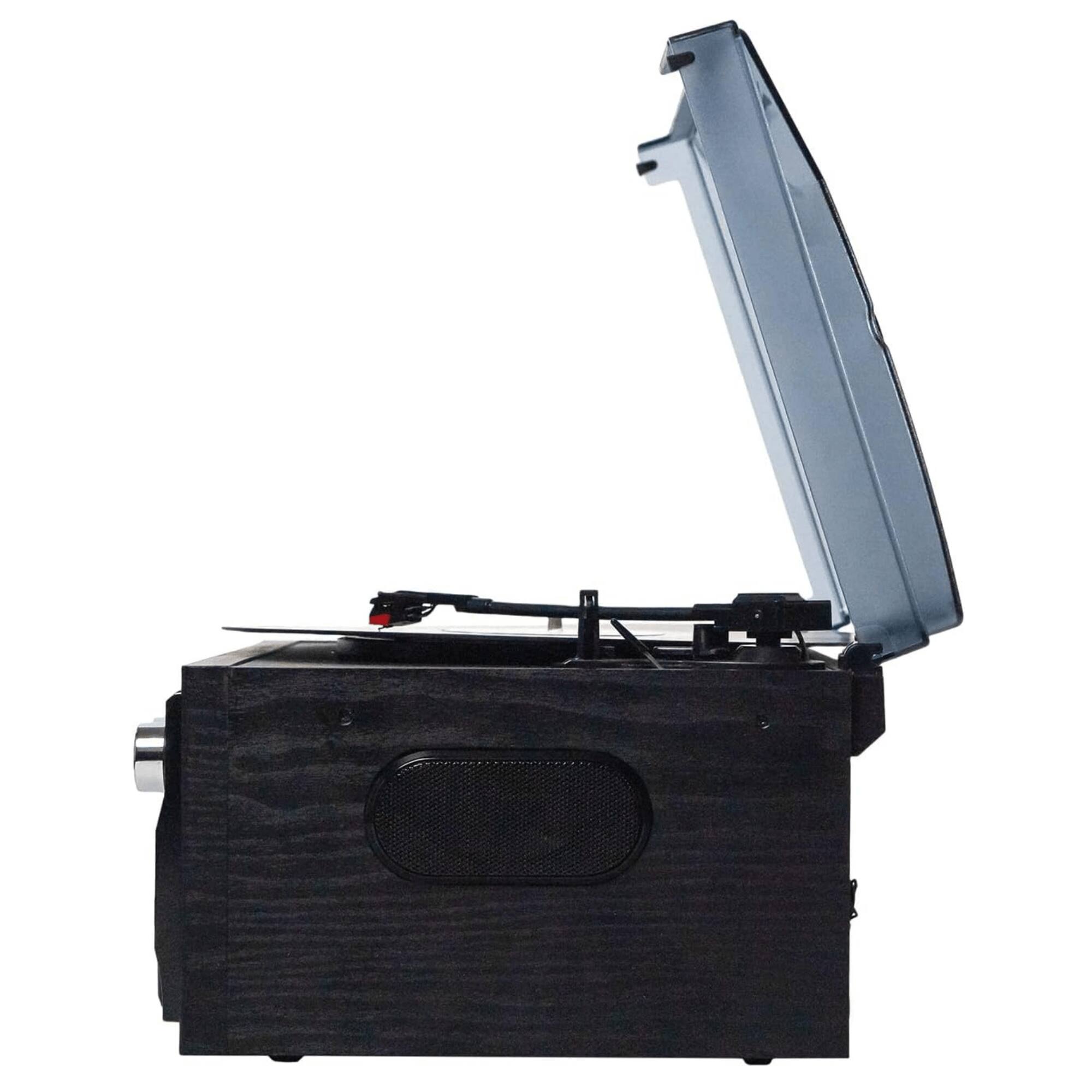 Left. Victor Audio - Cosmopolitan 8-in-1 Turntable Music Center with Bluetooth, USB & Cassette - Black.