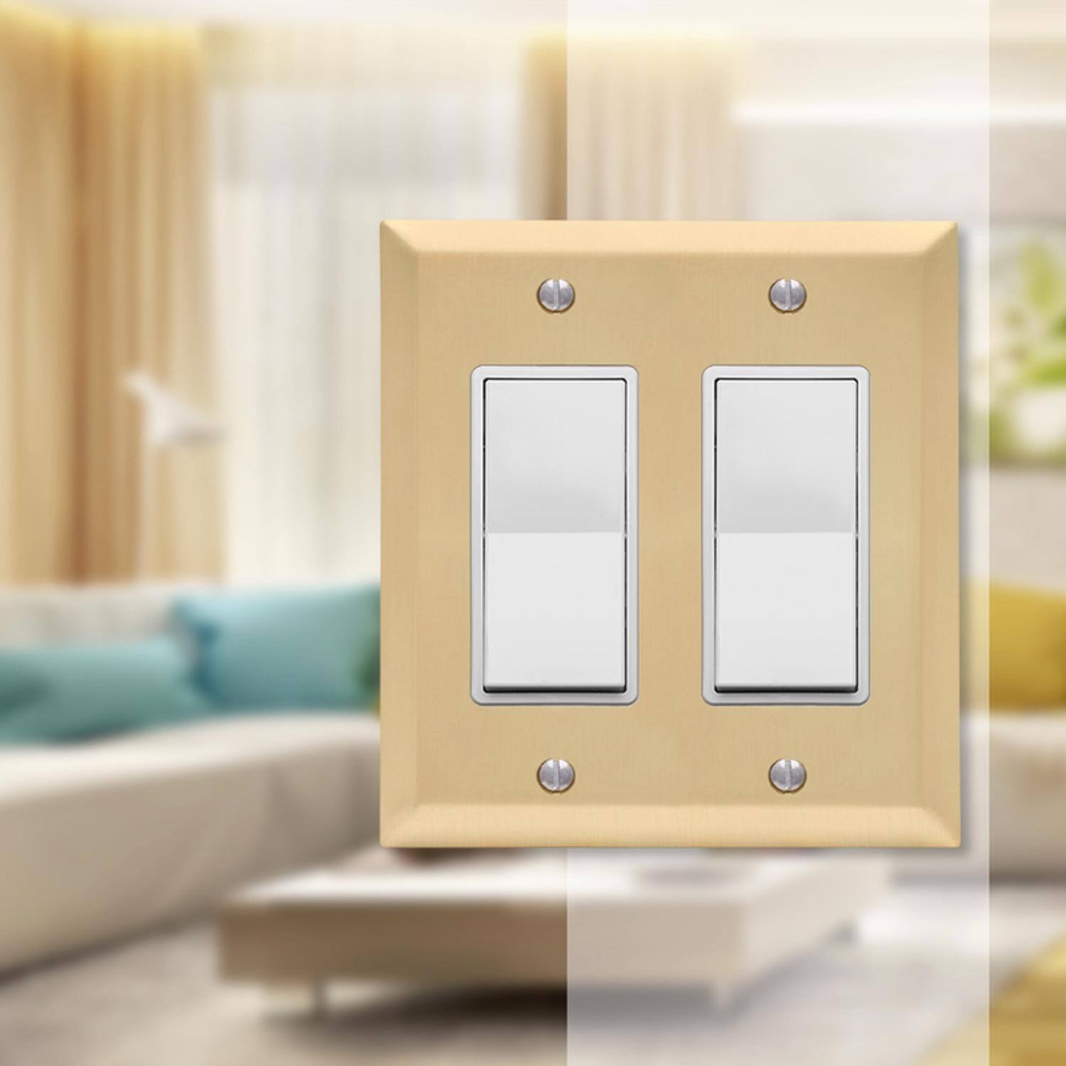 Angle. AMERELLE - Amerelle Century Satin Brass 2 gang Stamped Steel Decorator Wall Plate 1 pk - Brass.
