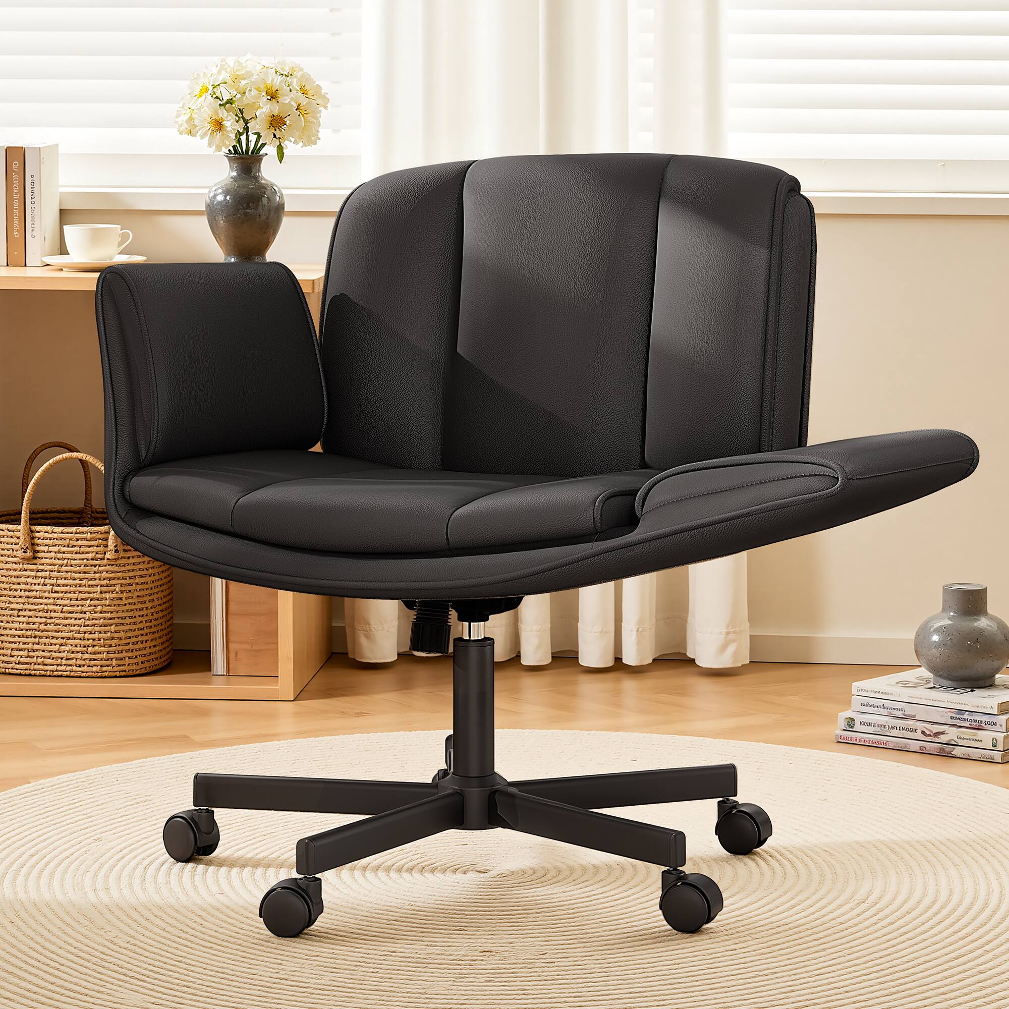 Brick Attic Criss Cross Chair with Wheels & Armrests, Wide Vanity