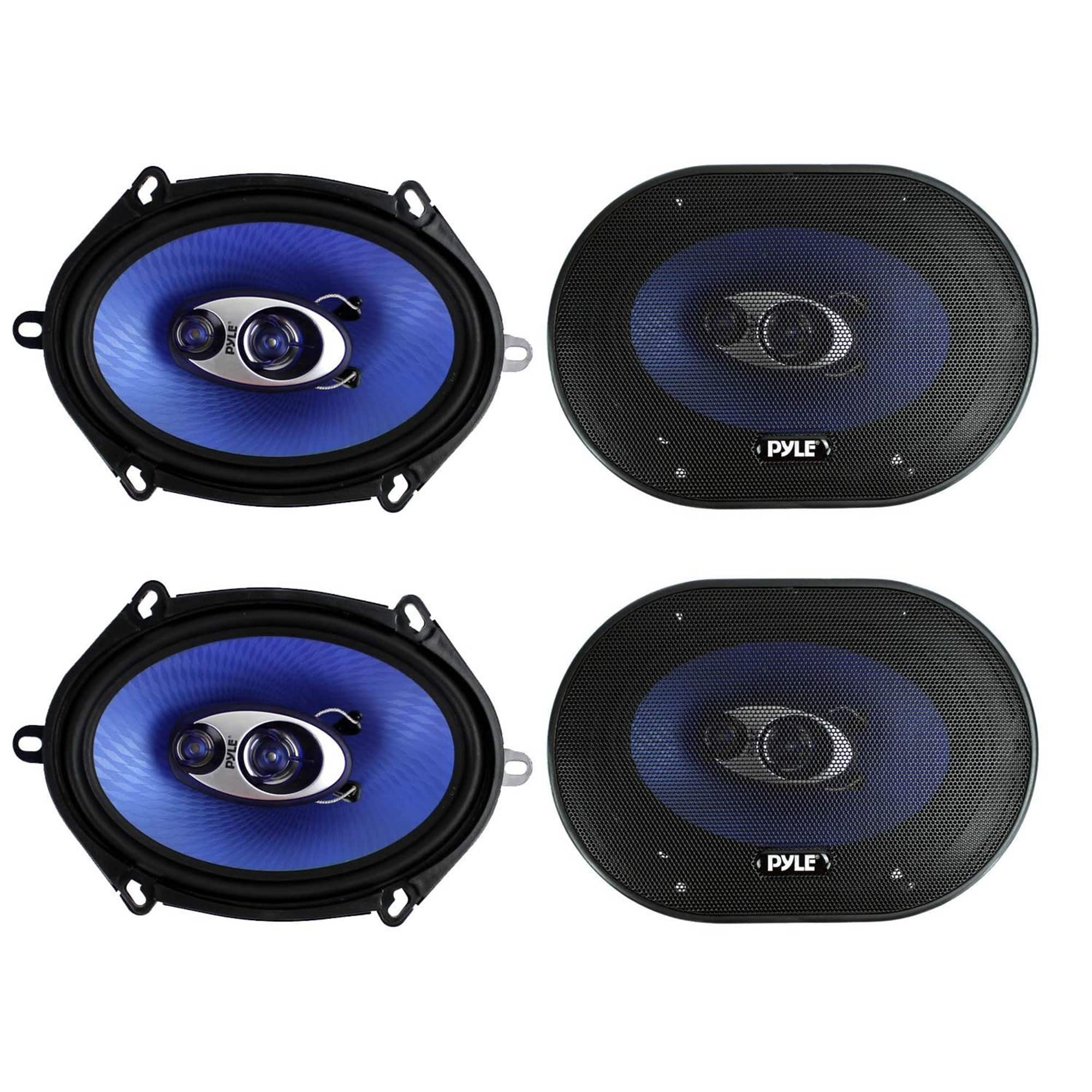 4) New Pyle PL573BL 5x7" 600 Watts 3-Way Car Coaxial Speakers Stereo Blue Four - Black