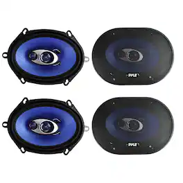 4) New Pyle PL573BL 5x7" 600 Watts 3-Way Car Coaxial Speakers Stereo Blue Four - Black