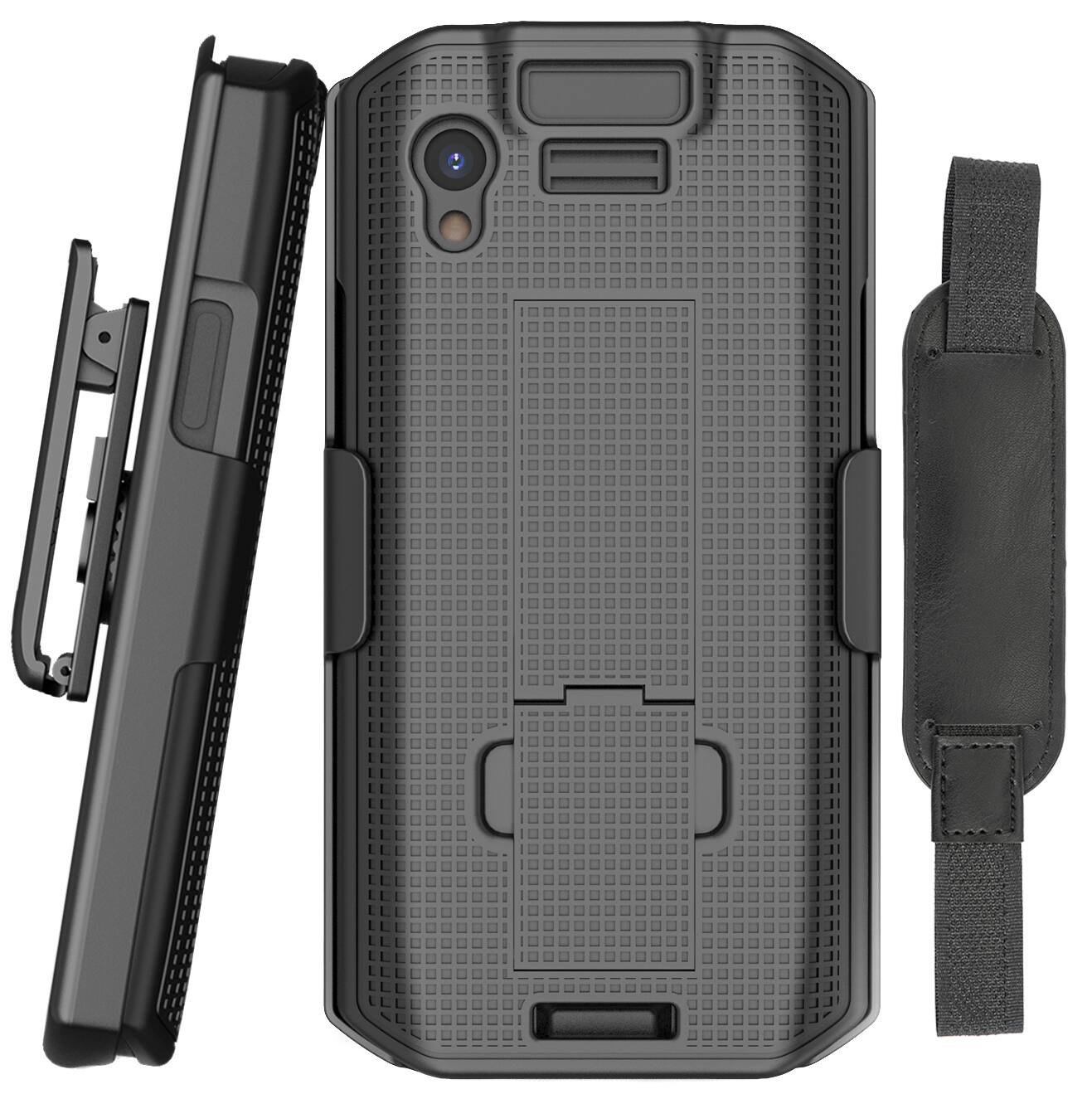 Front. Nakedcellphone - Case/Strap/Holster Combo for Zebra TC21 / TC26 - Black.