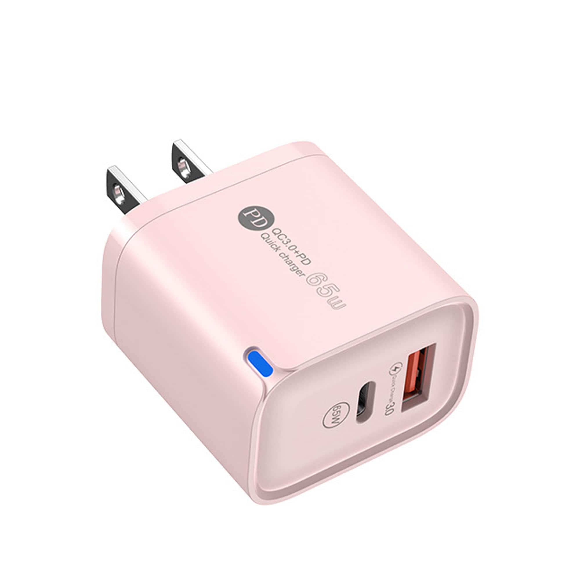 YONWAY - 65W Fast Charging Adapter, USB A+USB C Dual-Port Charger, Travel Charger, US Plug Wall Charger for iPhone - Pink