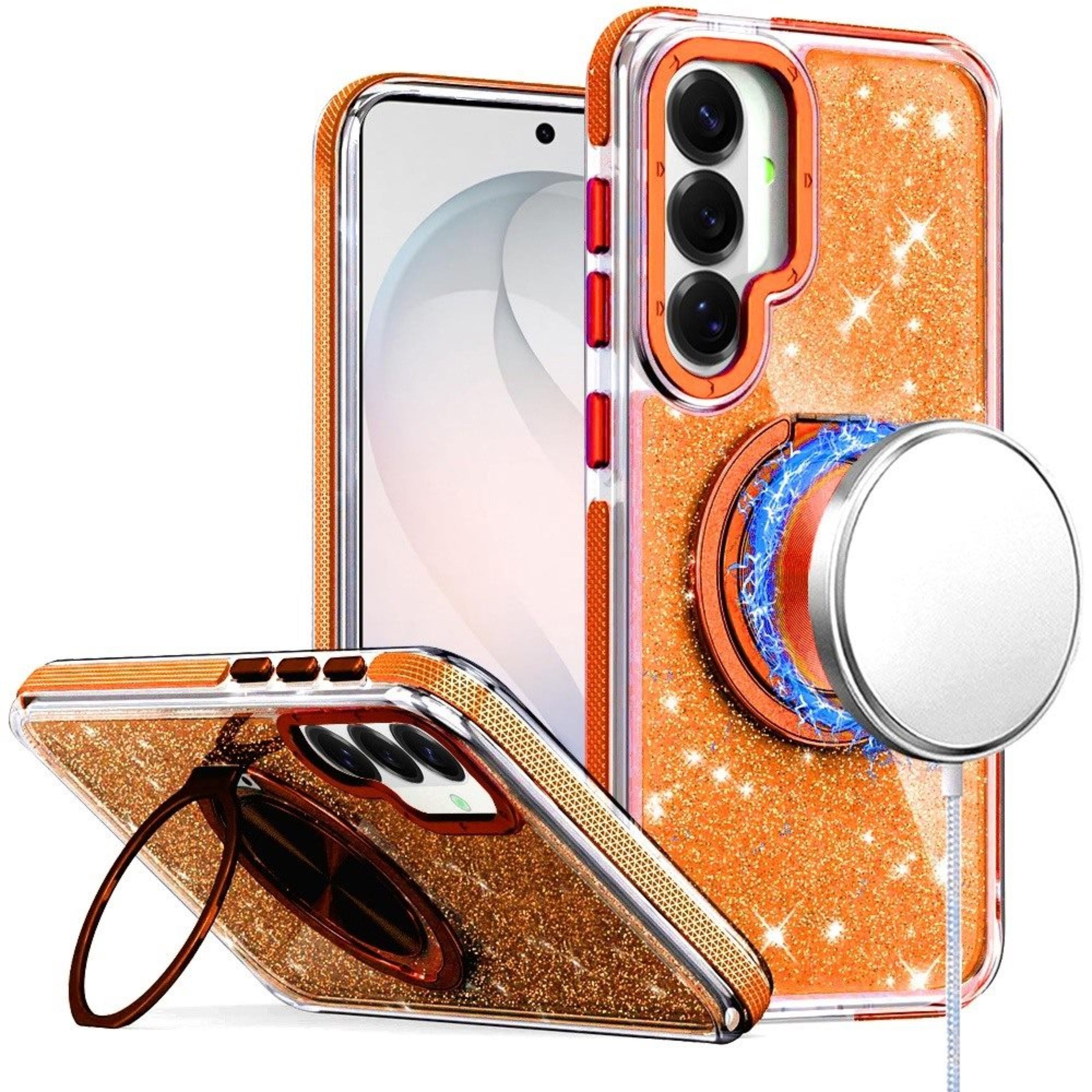 Kitcheniva - Magnetic Circle With Stand Full Glitter Plus Tempered Glass For Samsung S26 FE - Cosmic Orange price history on PriceWatchPro