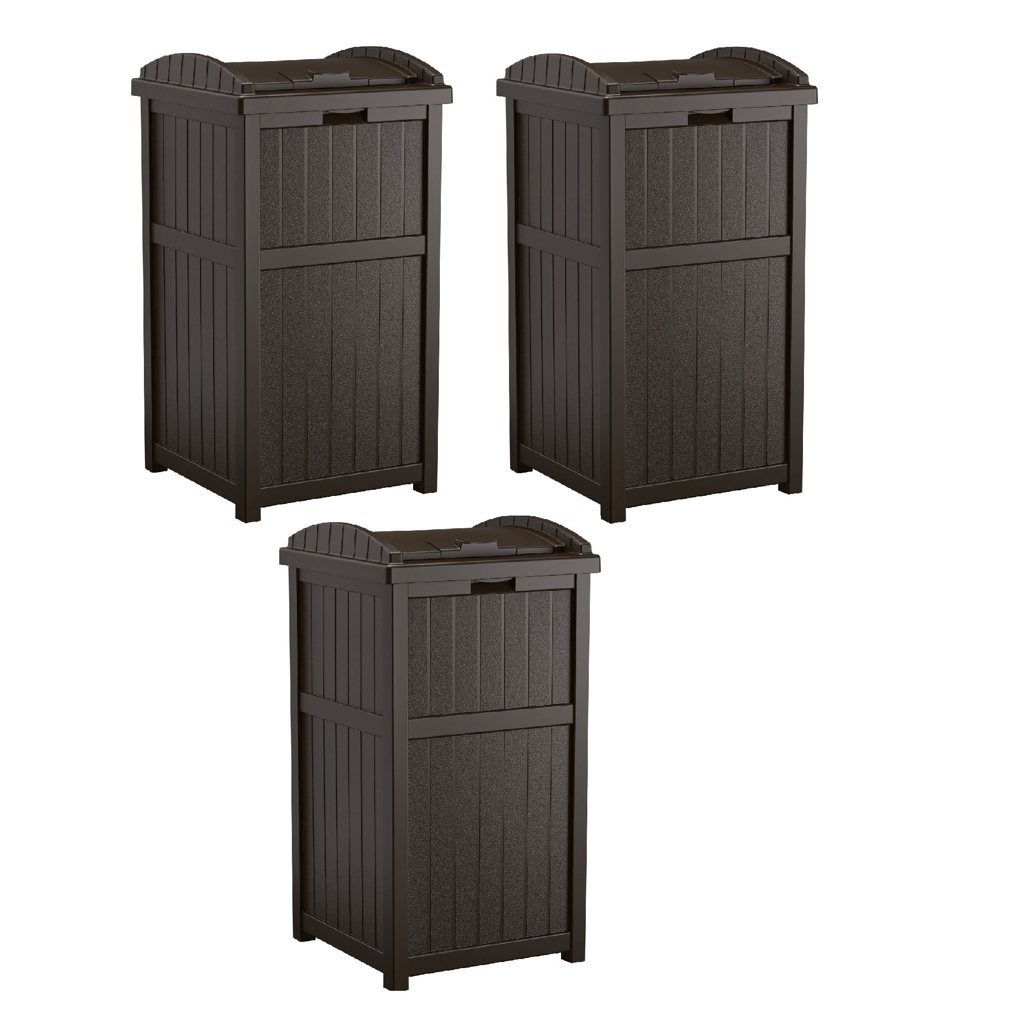 Suncast - Trash Hideaway Outdoor Patio 33 Gal Garbage Waste Trash Can Bin (3 Pack) - Java Brown