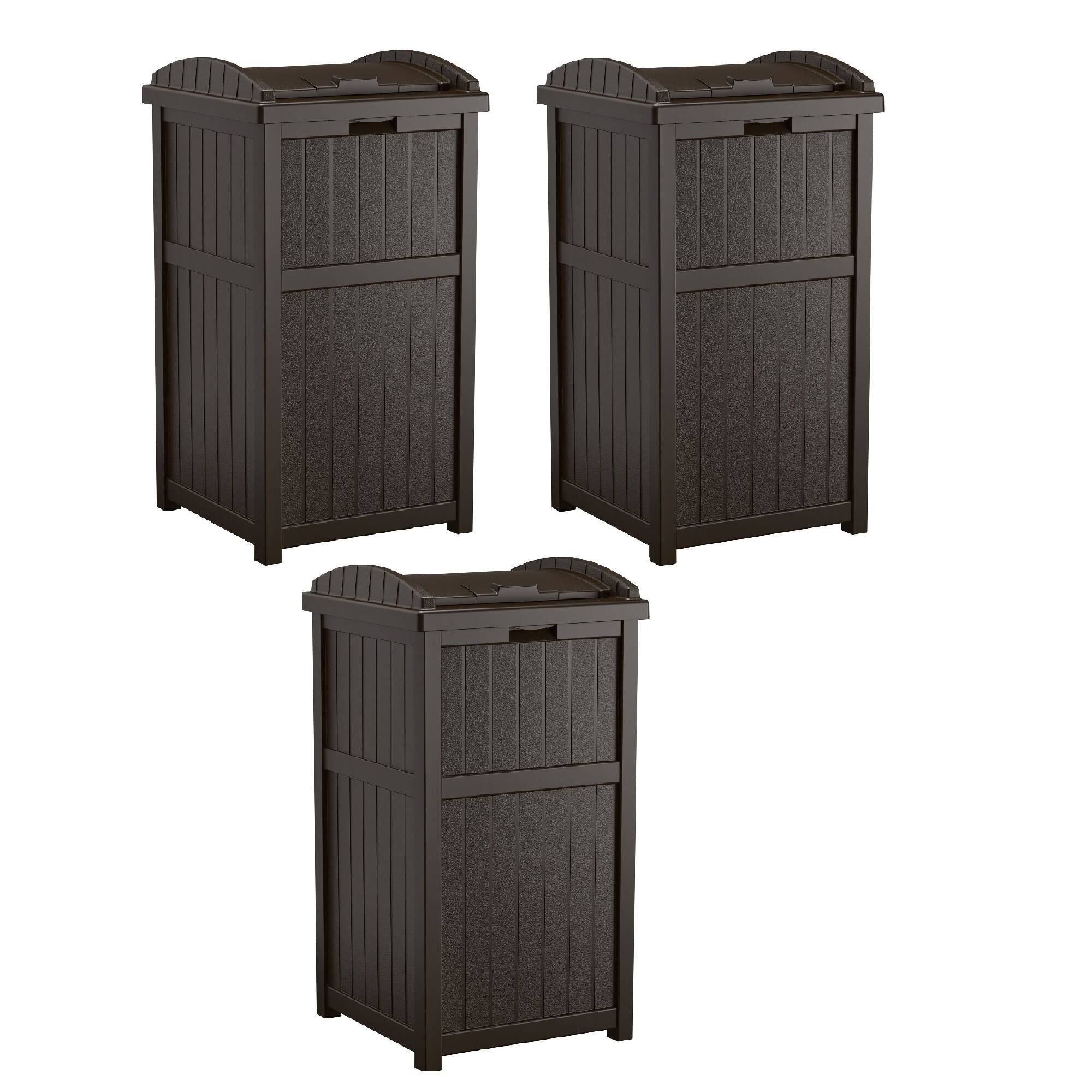 Front. Suncast - Suncast Trash Hideaway Outdoor Patio 33 Gal Garbage Waste Trash Can Bin (3 Pack) - Java Brown.