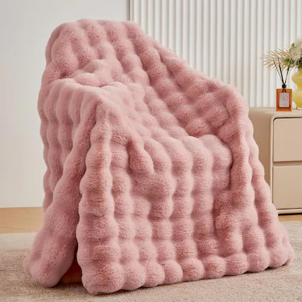 Front. blue - Paaaawaters Faux Fur Throw Blanket for Couch - Cozy Plush Fluffy Soft Thick Bubble Blanket for Living Room Home - color:DustyPink+size:Throw(51"x63").