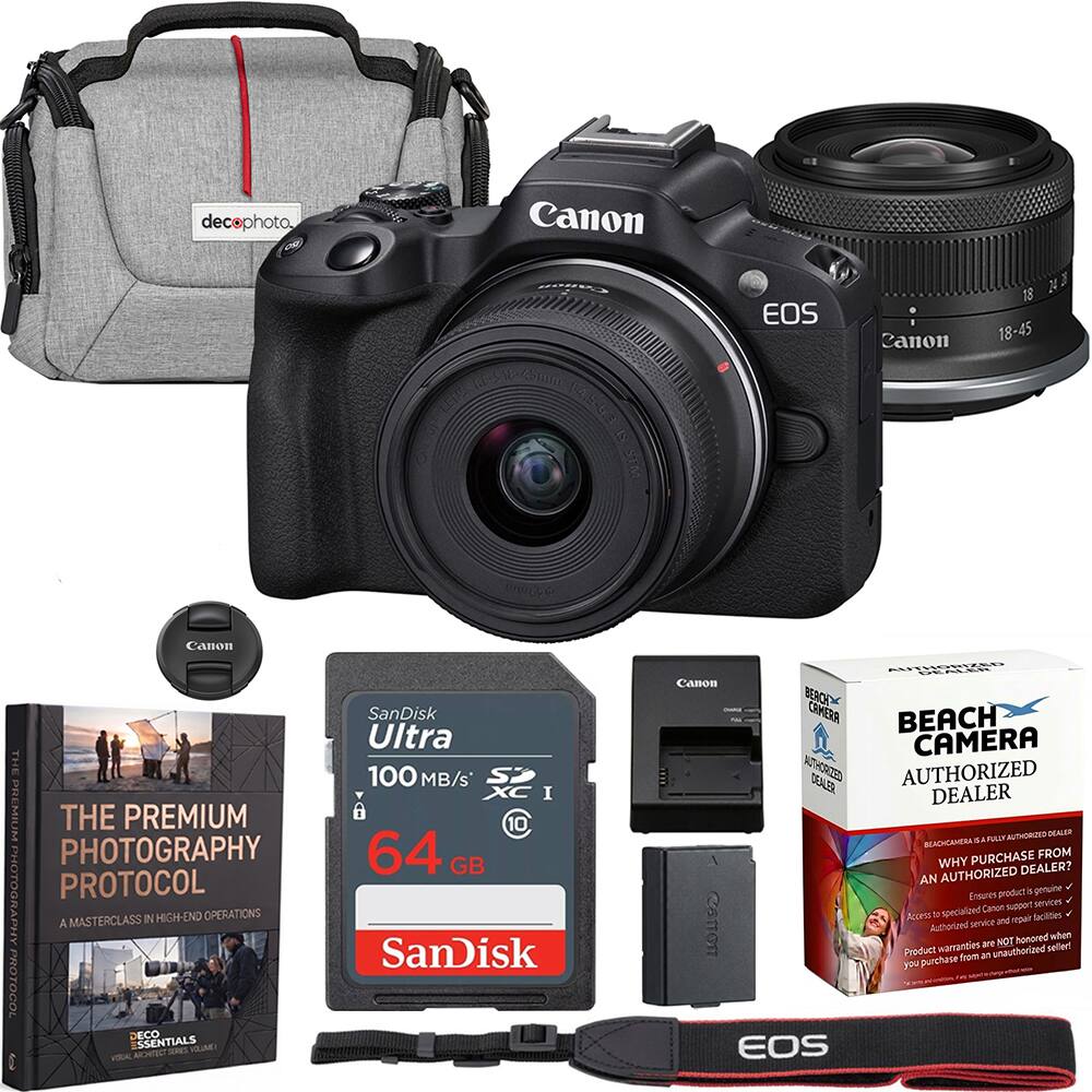 Bundle - Canon - EOS R100 Mirrorless Camera + 18-45mm F4.5-6.3 IS STM Lens Kit Premier