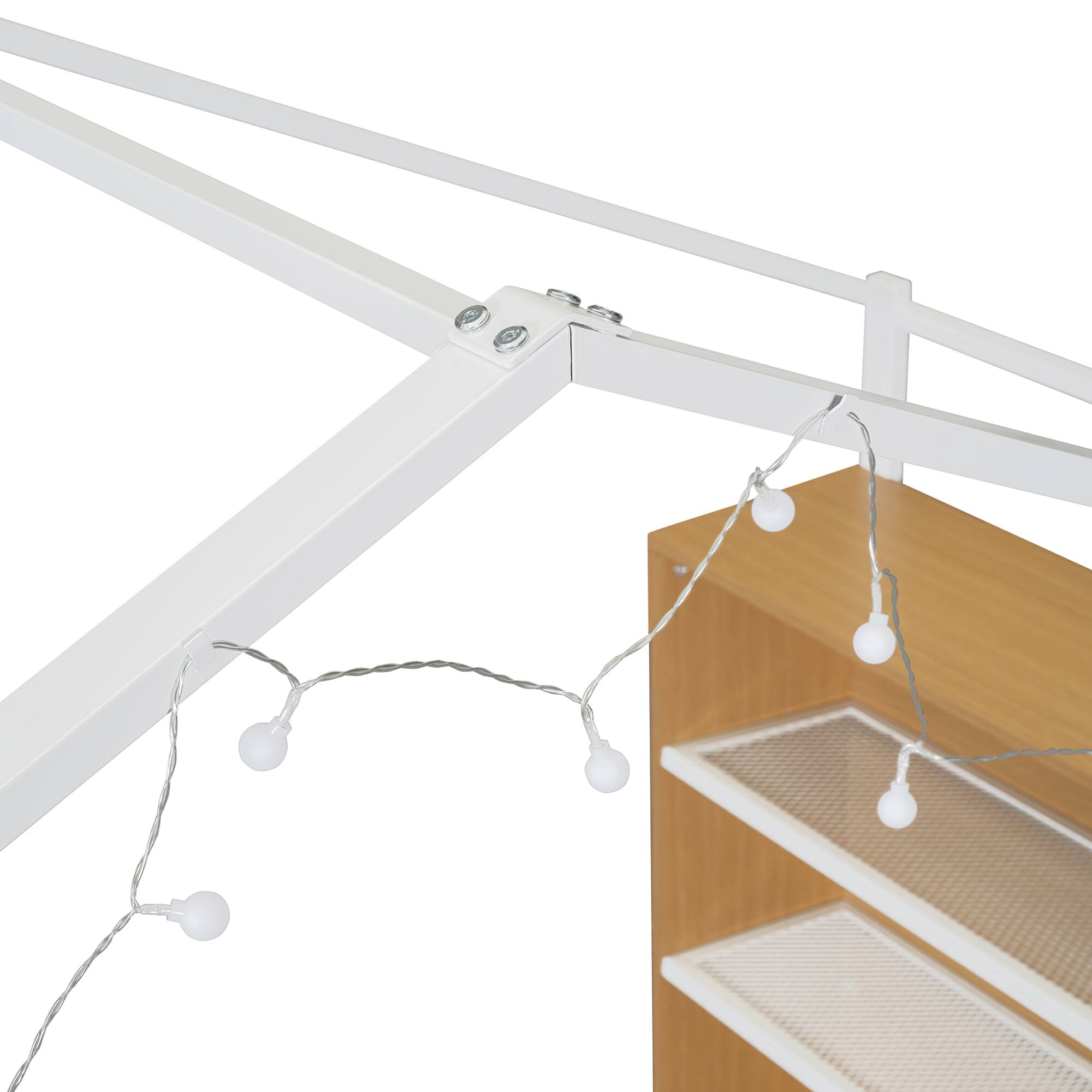 Alt View 8. GOODSILO - Twin Size Metal Bed House Bed Frame with Shelves and Lights - White.