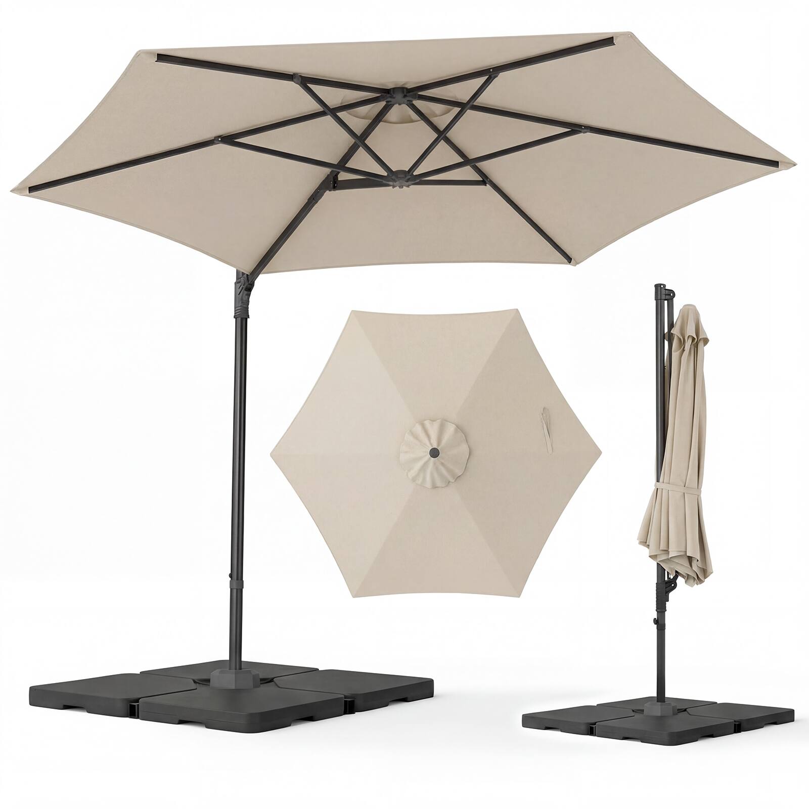 Alt View 6. Gymax - Gymax 10 FT Outdoor Cantilever Umbrella w/360-Degree Rotation Air Vent Cross Base Included Patio Beige - Beige.