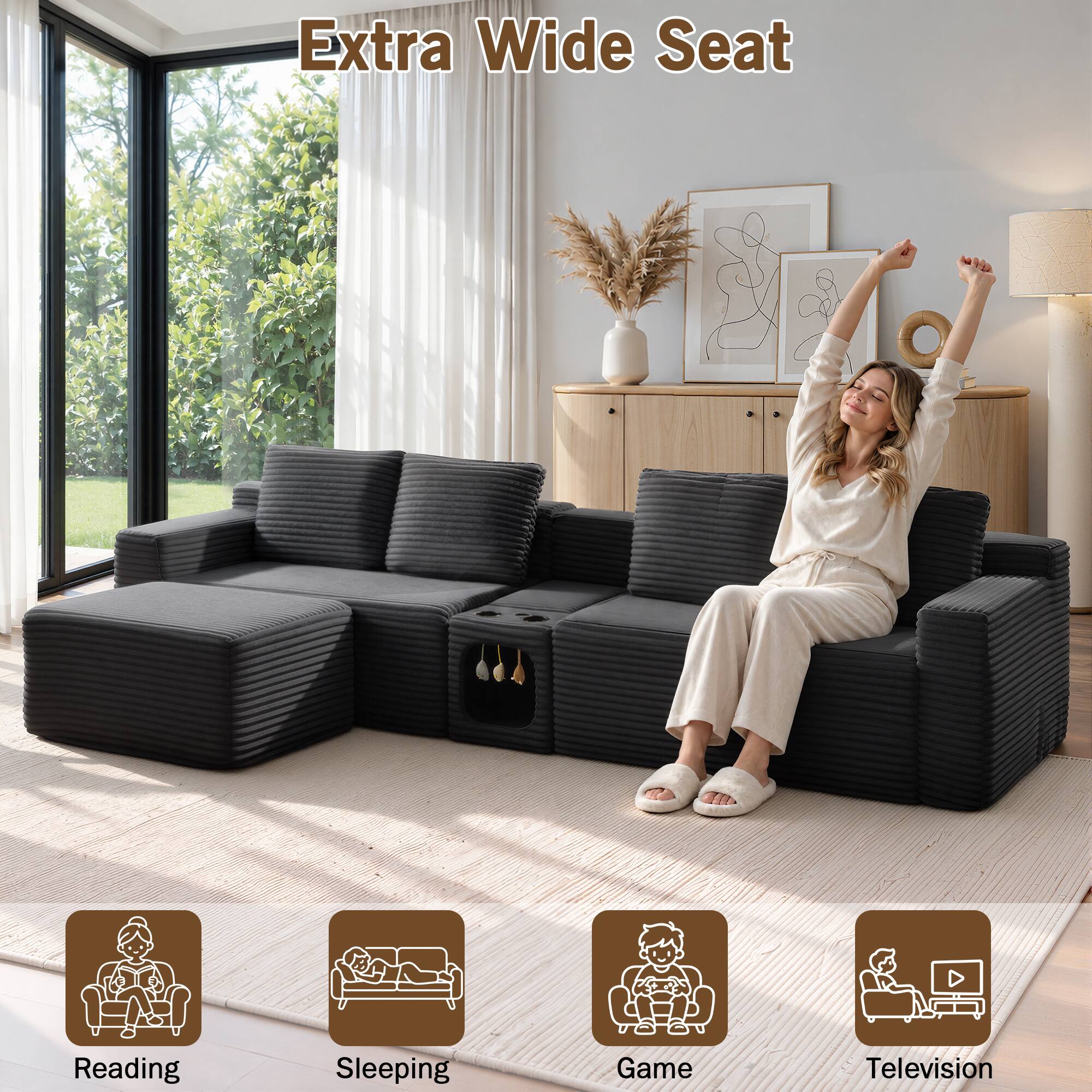 Extra Wide Seat

Reading  
Sleeping  
Game  
Television