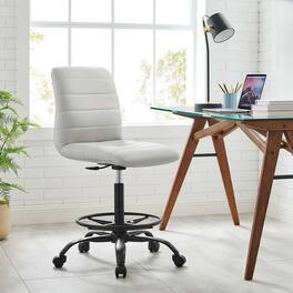 Ripple Armless Vegan Leather Drafting Chair by Modway - Black Light Gray