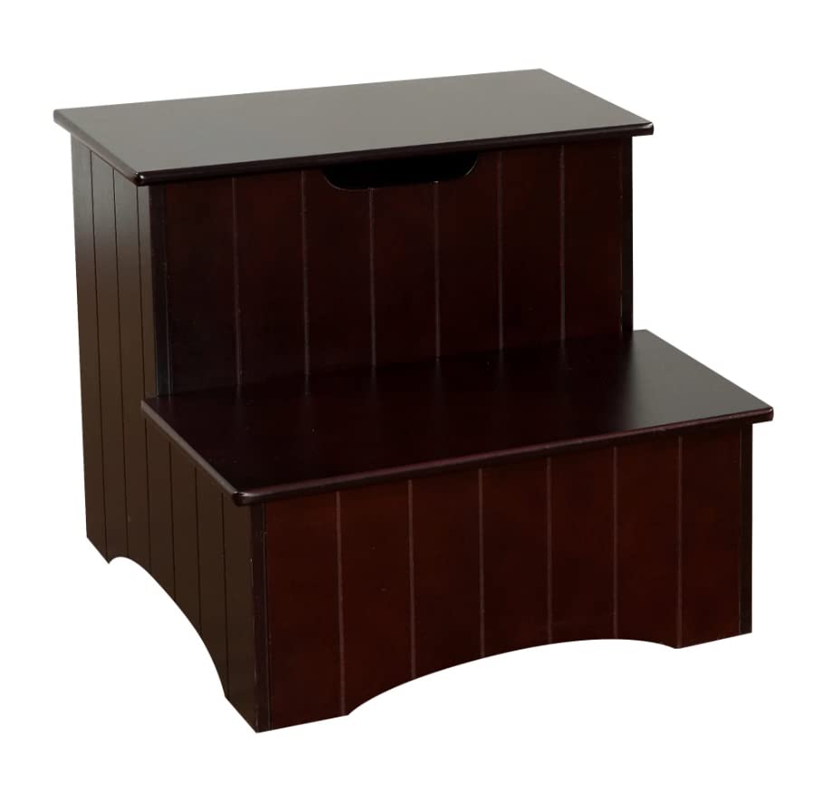 Back. Kings Brand Furniture - Kings Brand Furniture 2 Step Wooden Step Stool with Hidden Storage for Adults or Kids, Dog Stairs - Dark cherry.