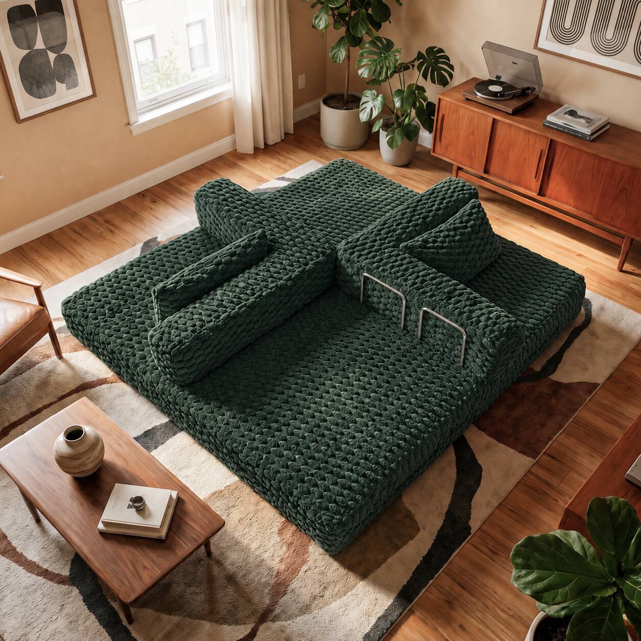 Alt View 8. Famapy - Convertible Folding Sofa Bed Couch 2-in-1 Loveseat with Plush Fabric Detachable Metal Support Brackets for Living Room - Dark Green.