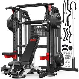 Cabel Fly Machine Pooboo Power Cage Smith Machine with Cable Crossover, Lat Pulldown ...