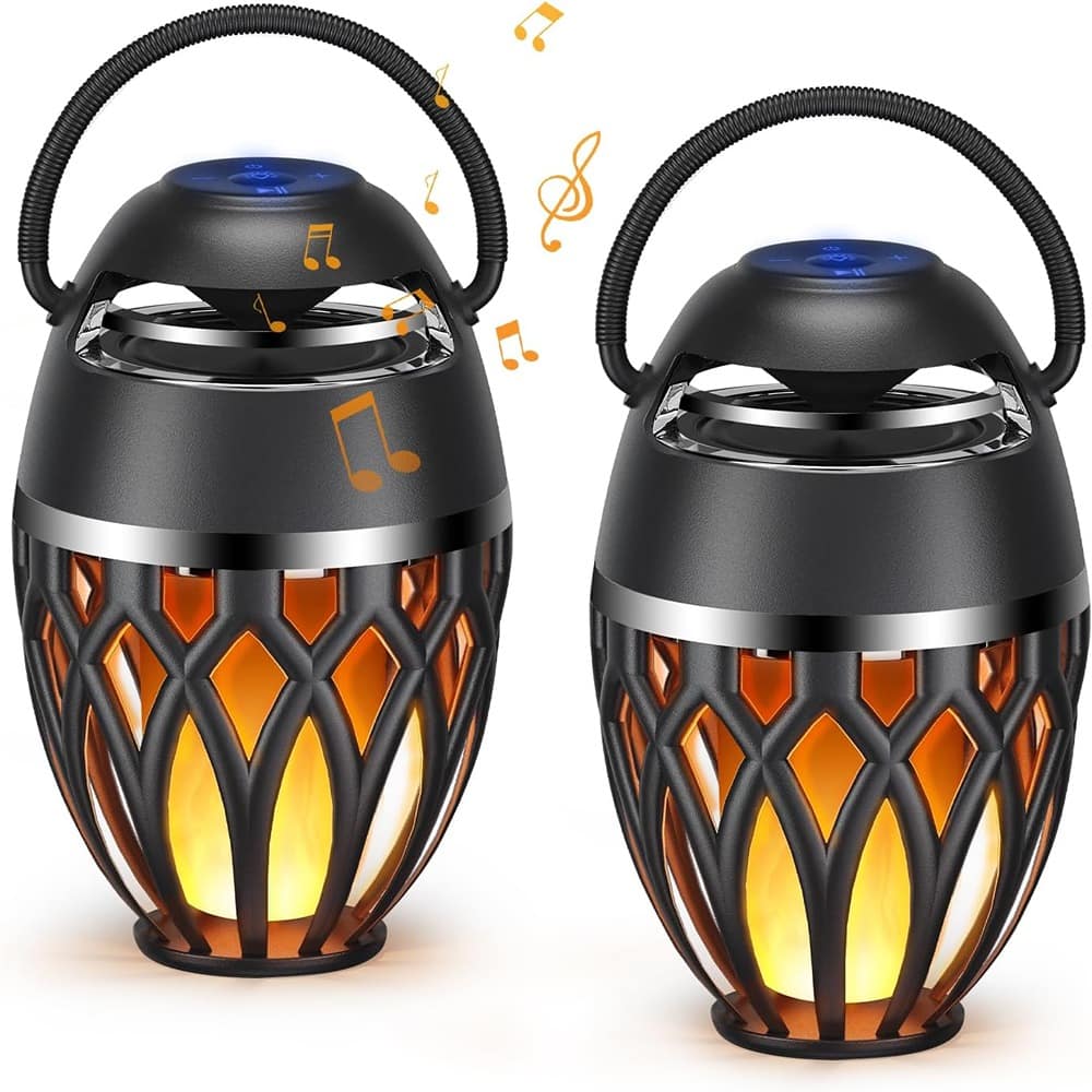 PARKER SLATER - 2 Pack Outdoor Bluetooth Speakers, Wireless LED Flame, Waterproof, BT 5.0